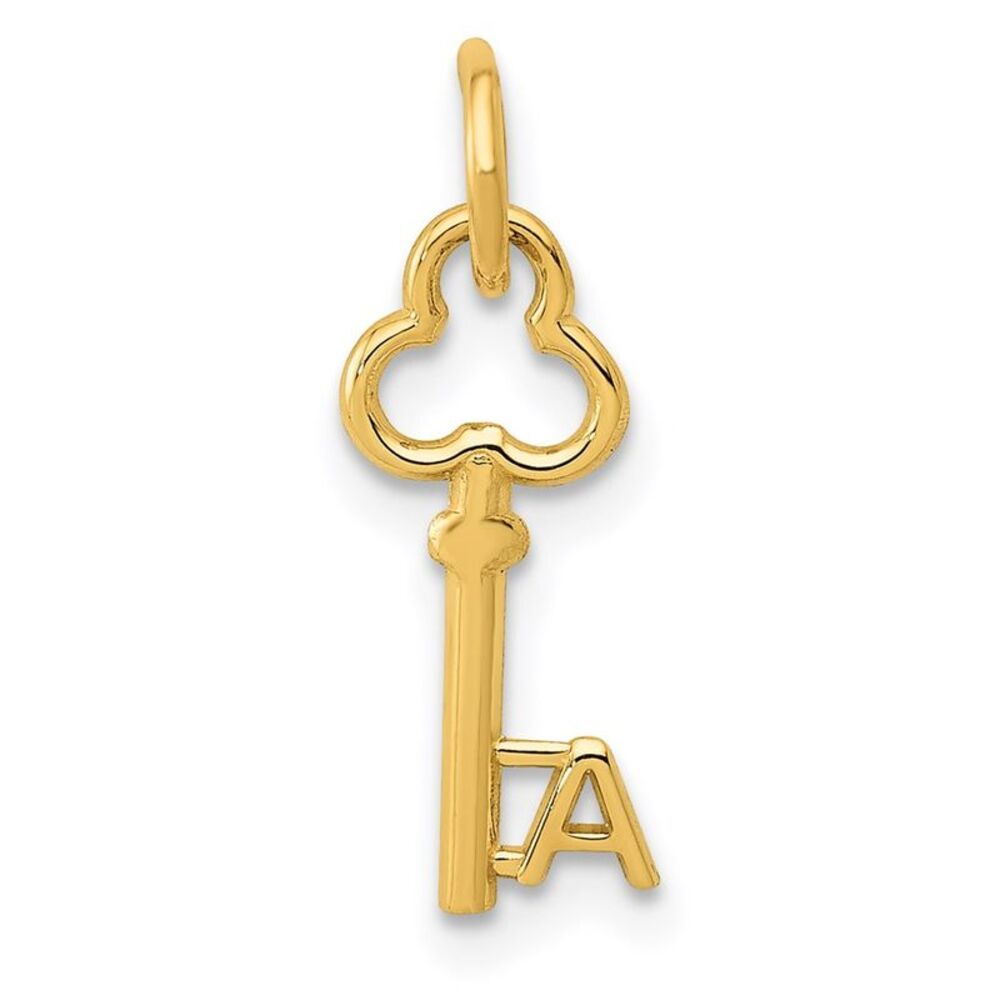 14k Yellow Gold, Hannah Collection, Mini Initial A Shamrock Key Charm
